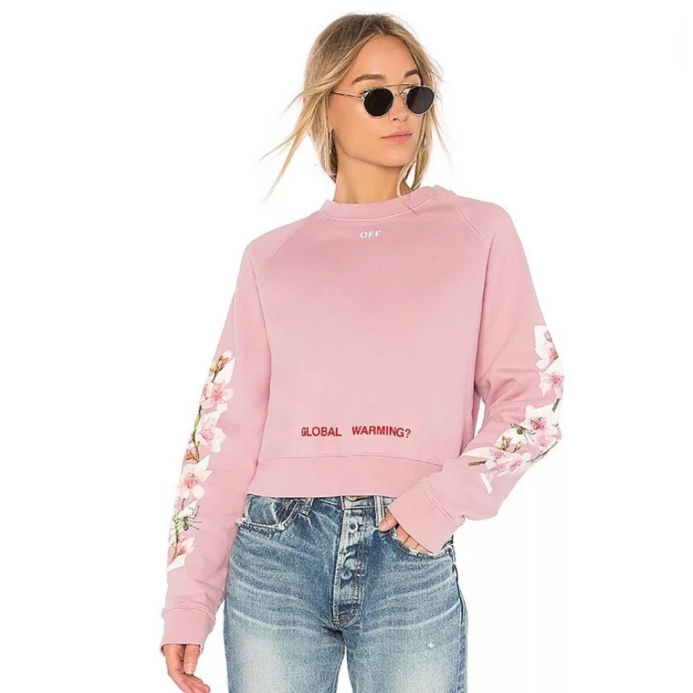 OFF-WHITE Cherry Crop Crewneck Sweater in Pink XS